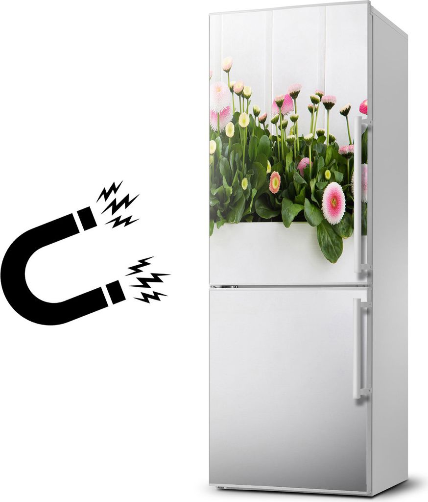 Tulup Kühlschrankdekoration - Magnetmatte - 70 cm x 190 cm - Magnet auf dem Kühlschrank - Rosa Gänseblümchen