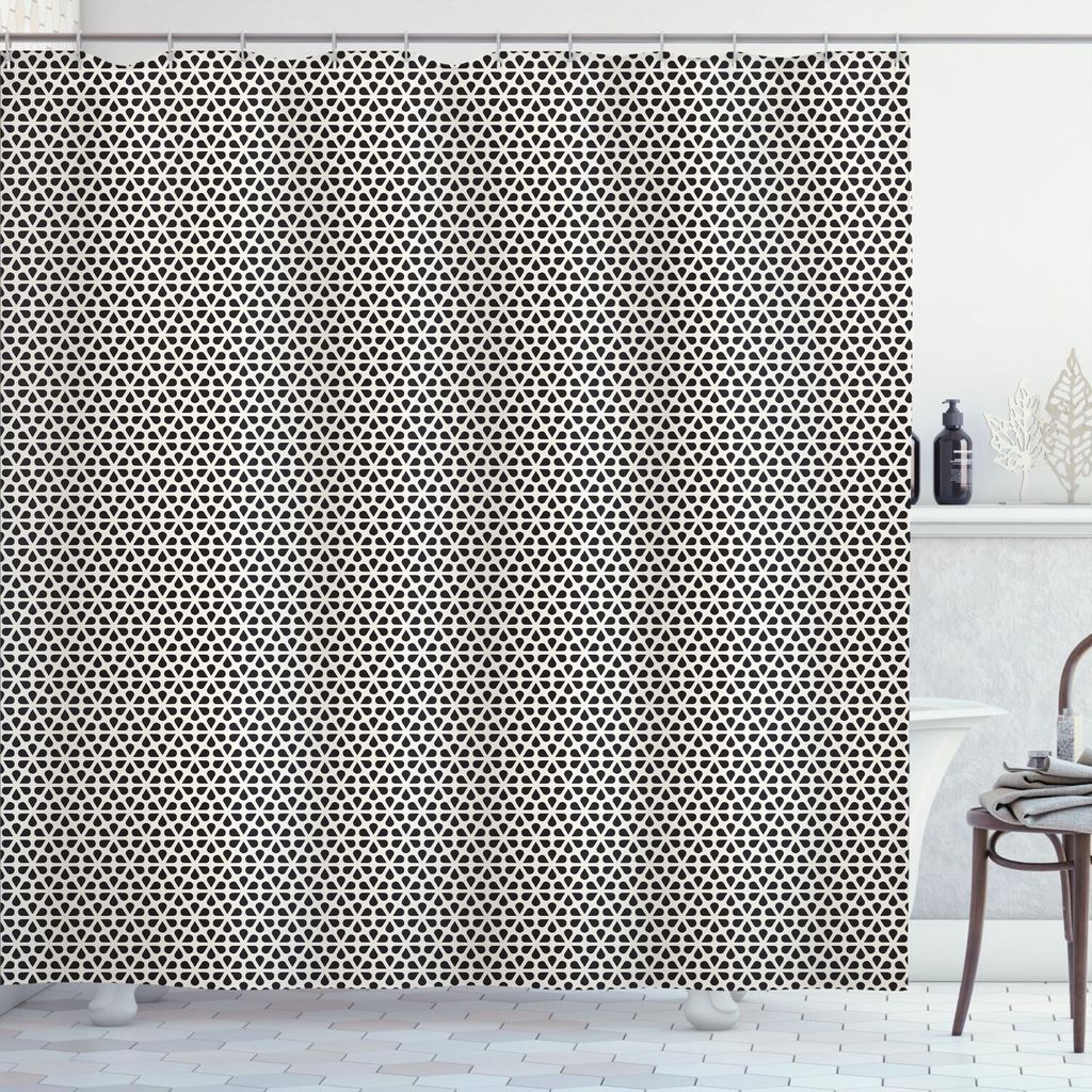 ABAKUHAUS Blumen Duschvorhang, Moderne Minimalismus inspirierte Blütenblatt in Geometric Design-Blatt-Entwurf, 175 x 220 cm, Coconut Schwarz