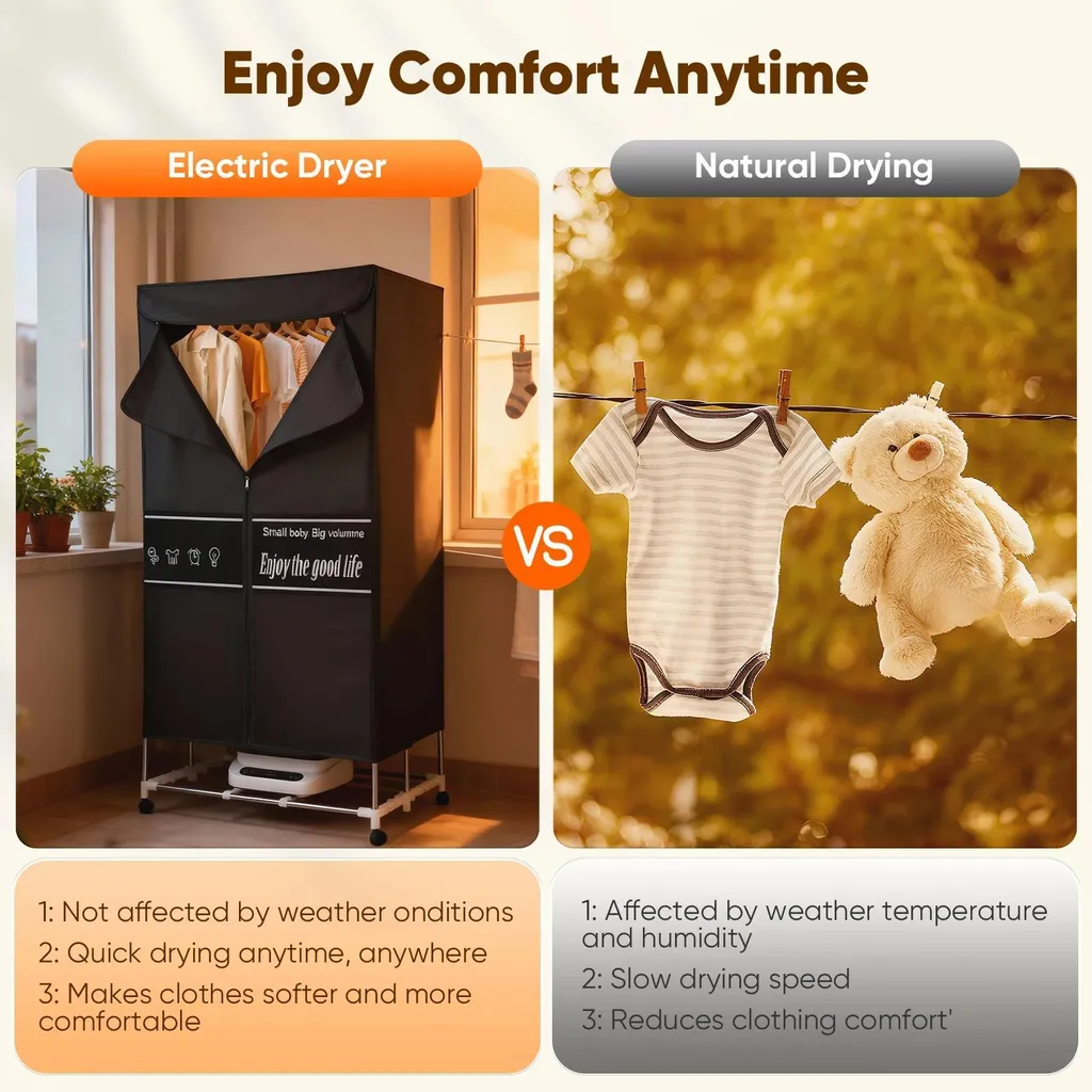Sèche-linge électrique pliable 2000W avec télécommande et minuterie - 2