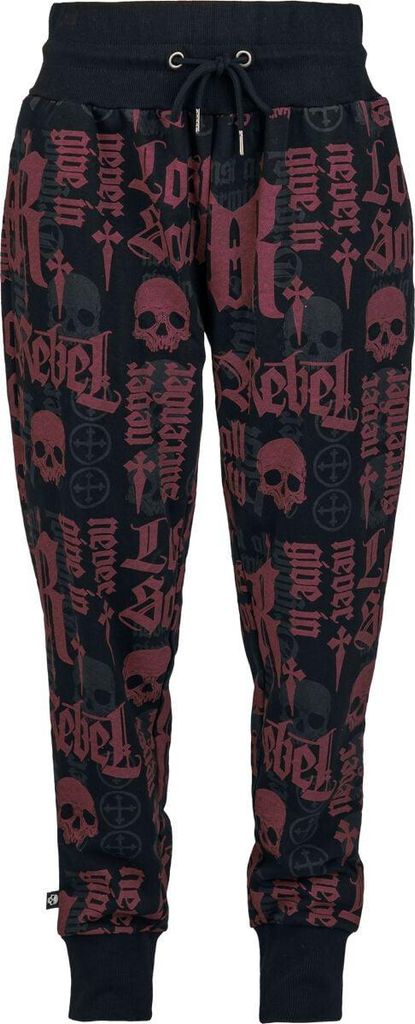 Rock Rebel by EMP Damen schwarze Jogginghose mit rockigem Vorder- und Rück-Print XXL