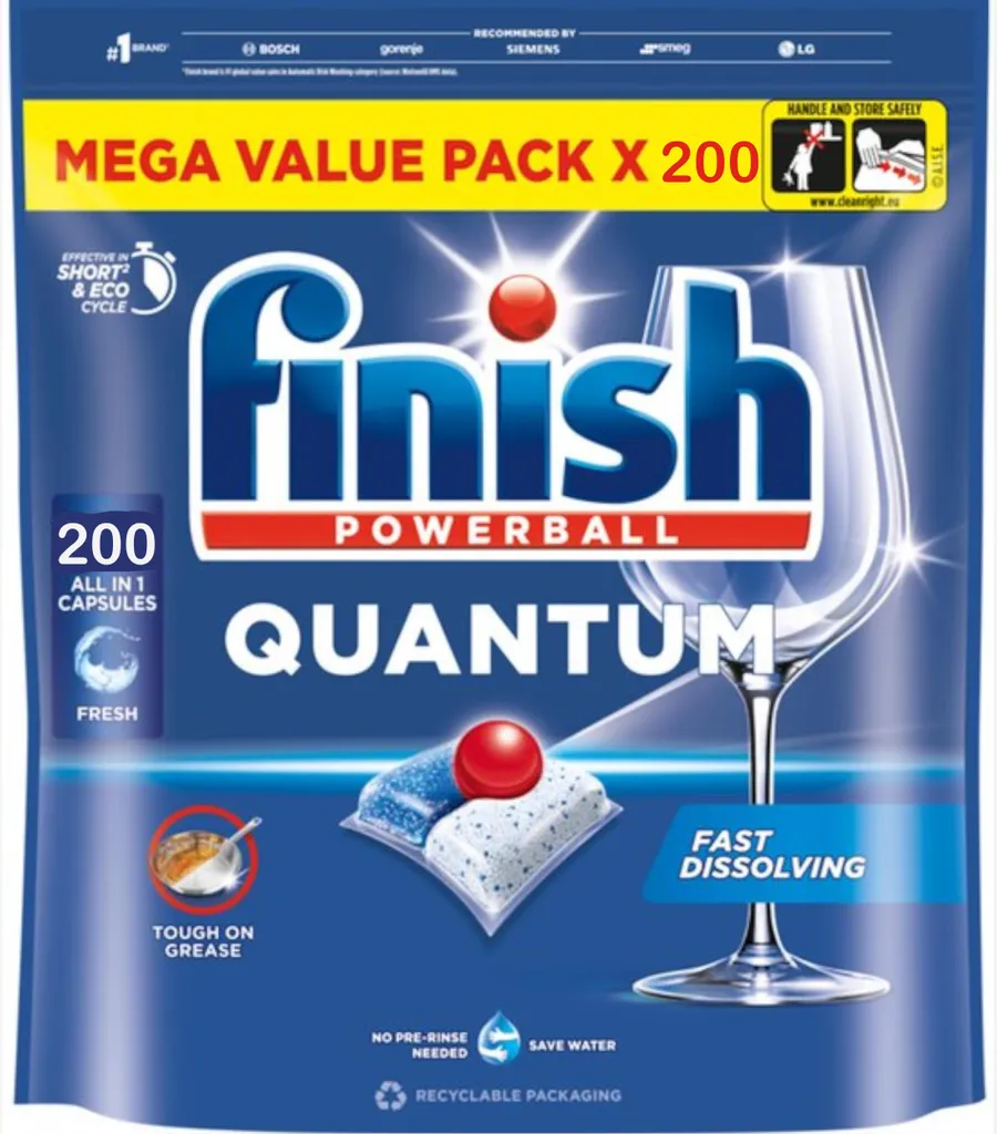 Pastilles lave-vaisselle Finish Quantum 200 doses pour vaisselle propre