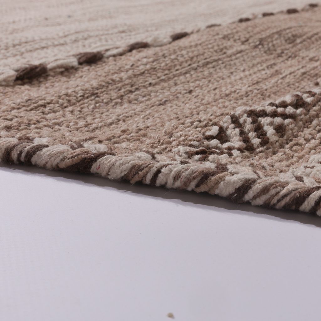 Designer Teppich Webteppich Kelim Handgewebt 100% Baumwolle Modern Gemustert Beige Grösse 80x150 cm