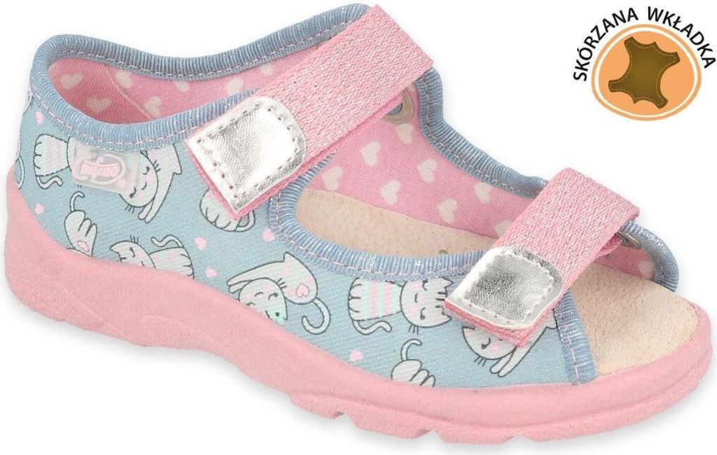BEFADO Mädchen Kinder Sandalen Katzen Lederdecksohle Klettverschluss Blau 27