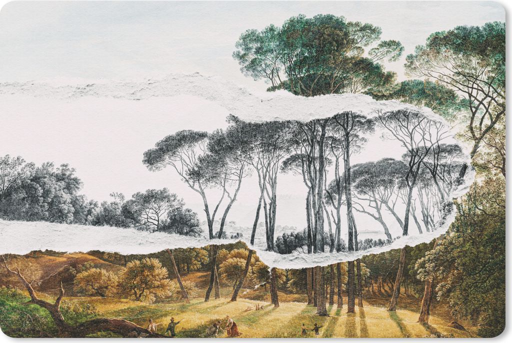 MuchoWow Schreibtischunterlage Italienische Landschaft Schirmkiefern - Kunst - Hendrik Voogd - Malerei - Schwarz-Weiß - Alte Meister 60x40 cm - ...