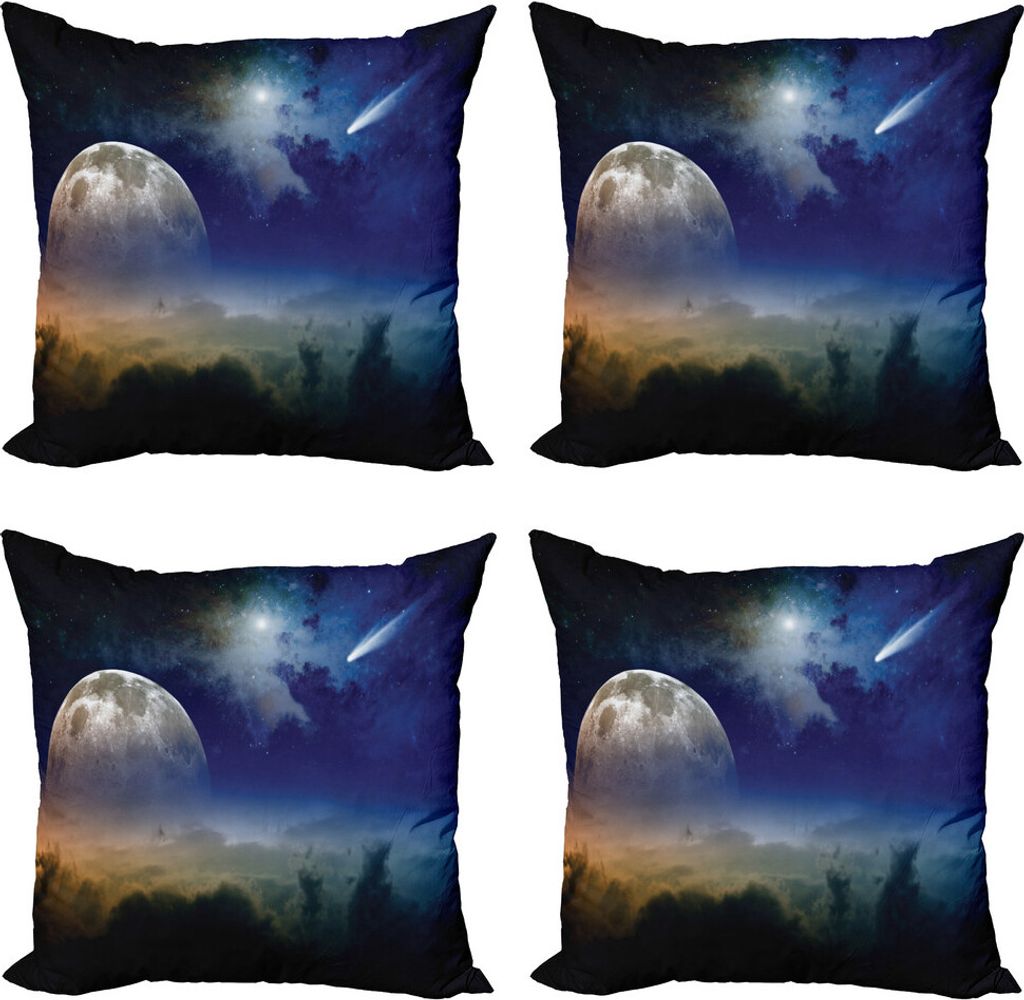 ABAKUHAUS Weltraum Kissenbezug Set (4 Stück), Wolken Vollmond, Moderner Doppelseitiger Digitaldruck, 60 cm x 60 cm, Blau Gelb