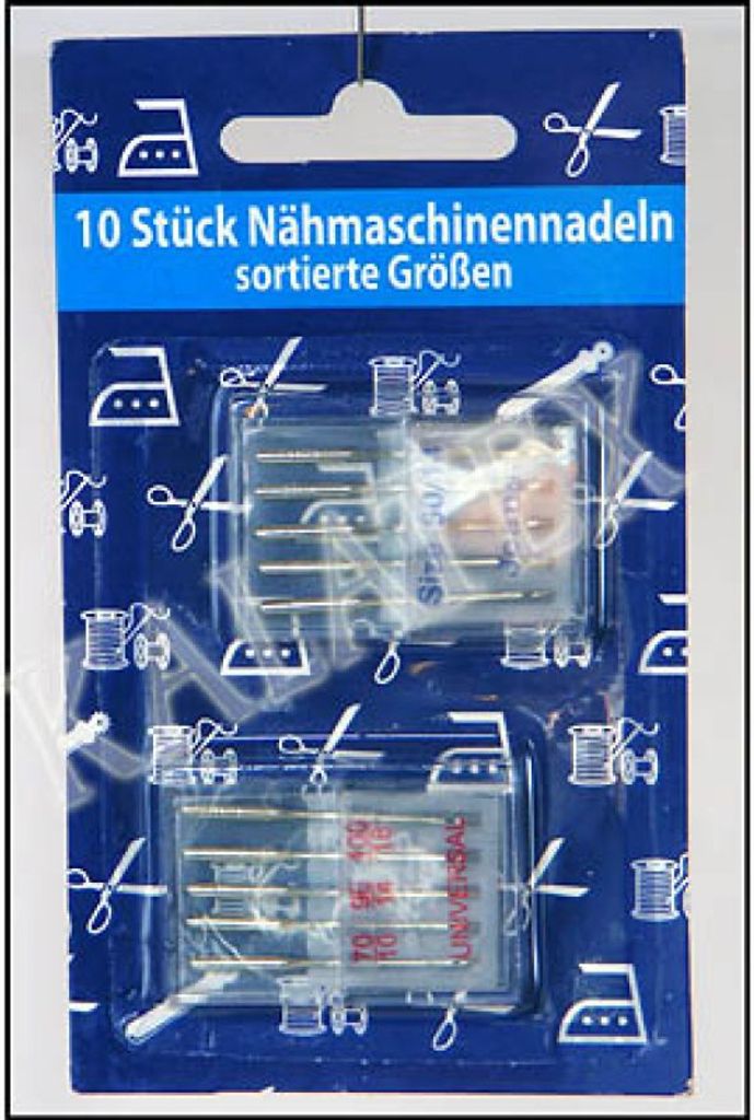 A retail package of sewing machine needles.