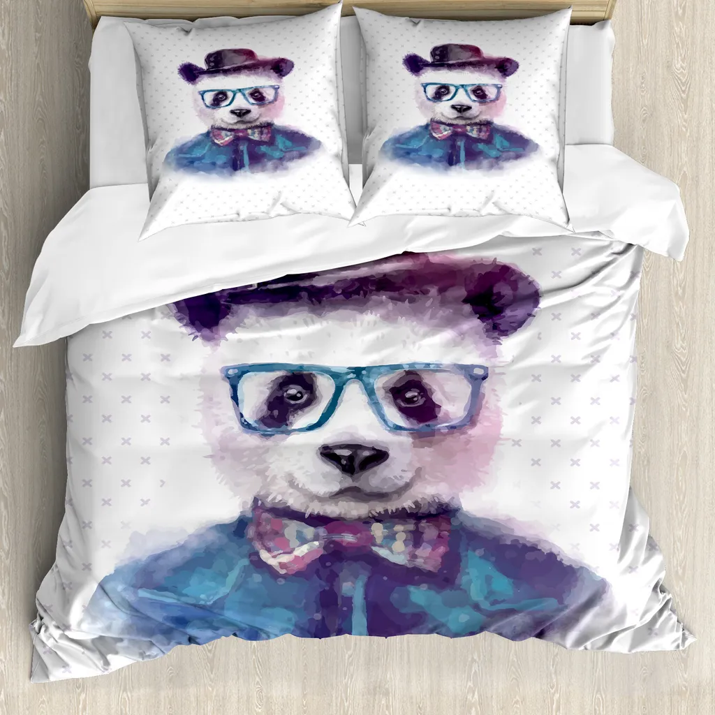 Copripiumino Panda Hipster ABAKUHAUS 200x200 | Stile Nero Blu Anti-Mite