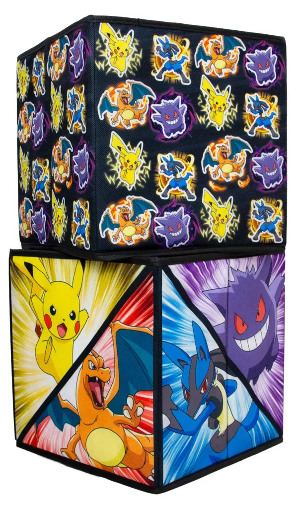 Organiseur de Chambre Enfant Pikachu : 2 Cubes Pliables Motif Pow-Pow