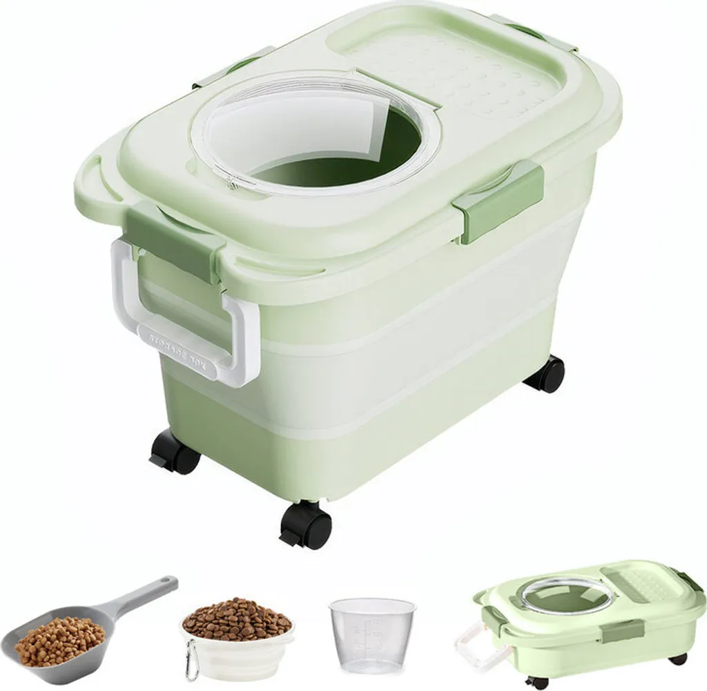 Boîte Croquettes Hermétique Anti-Humidité Pliable avec Roues et Pelle