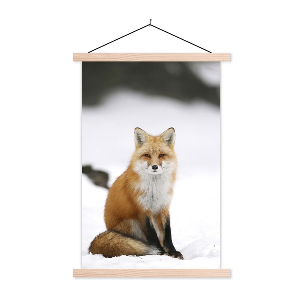 MuchoWow Textilposter Fuchs - Schnee - Winter 40x60 cm mit holzfarbenen Rahmen - Poster