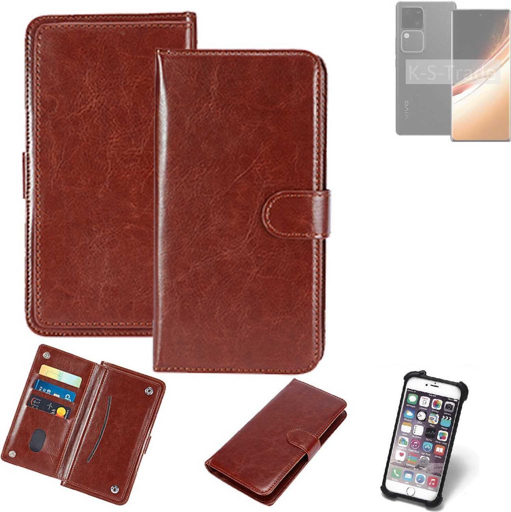 K-S-Trade 360° Hülle kompatibel mit Vivo V30 Pro braun Kunstleder Case BookCase WalletCase Kunstlederederhülle Handyhülle, Rundumschutz Bumper