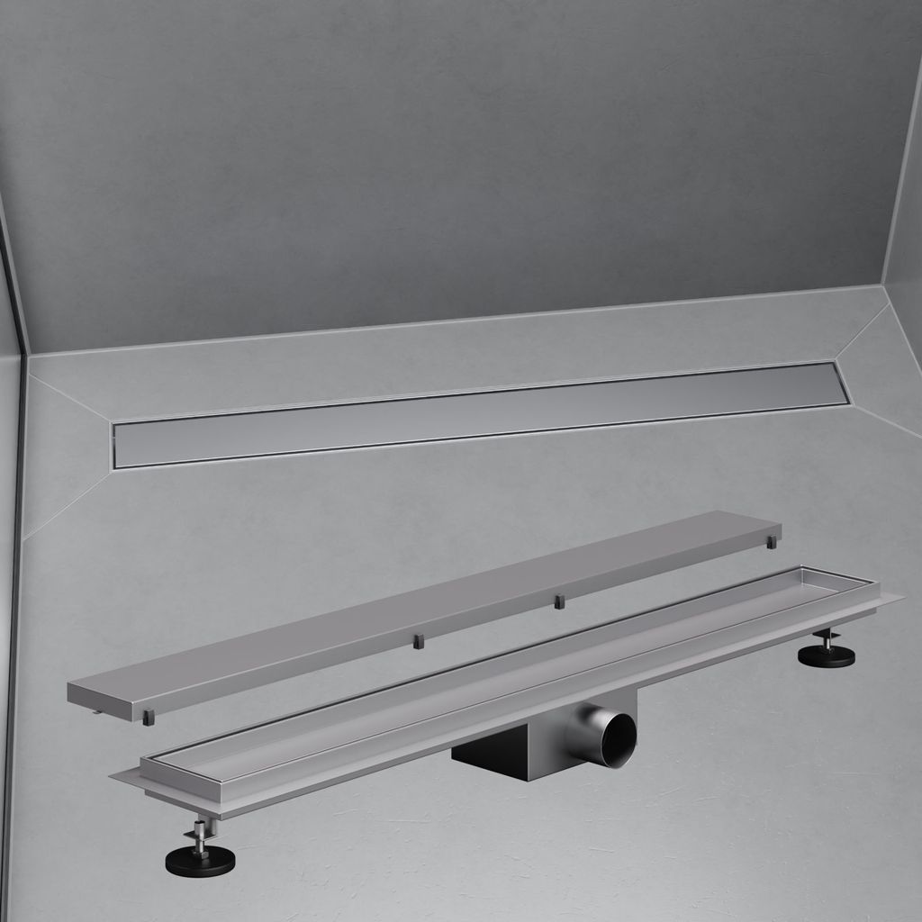 2in1 Duschrinne Duschablauf Bodenablauf Abflussrinne Edelstahl Haarsieb befliesbar 100 cm