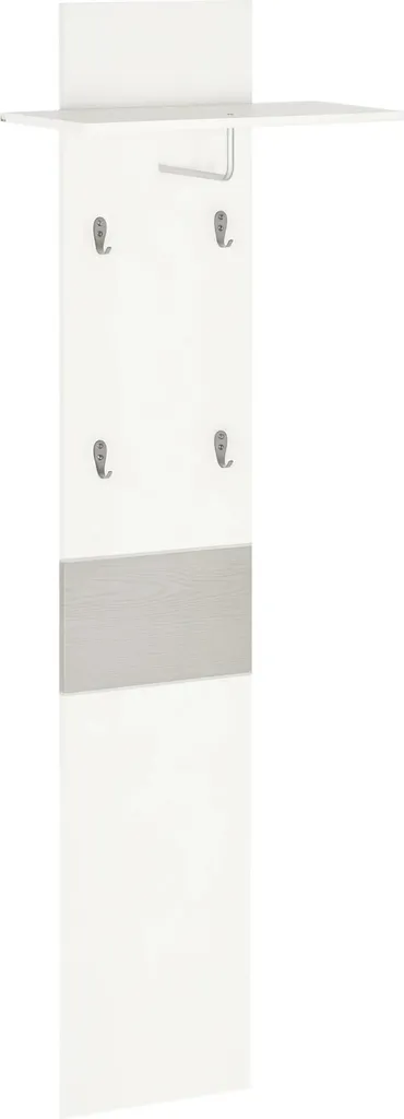 Vestiaire d'entrée mural en bois blanc avec étagère et barre aluminium
