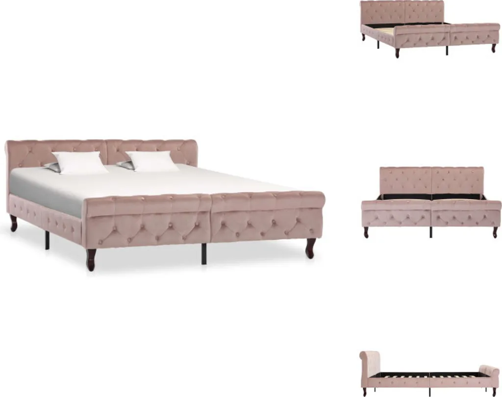 Cadre de lit en velours rose 160x200 cm - Confort et design moderne