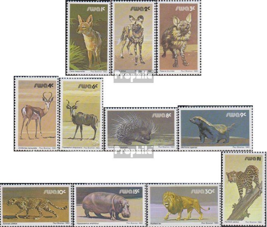 Briefmarken Namibia - Südwestafrika 1982 Mi 476y-491y (kompl.Ausg.) phosphoreszierendes Papier postfrisch Wildlebende Säugetiere