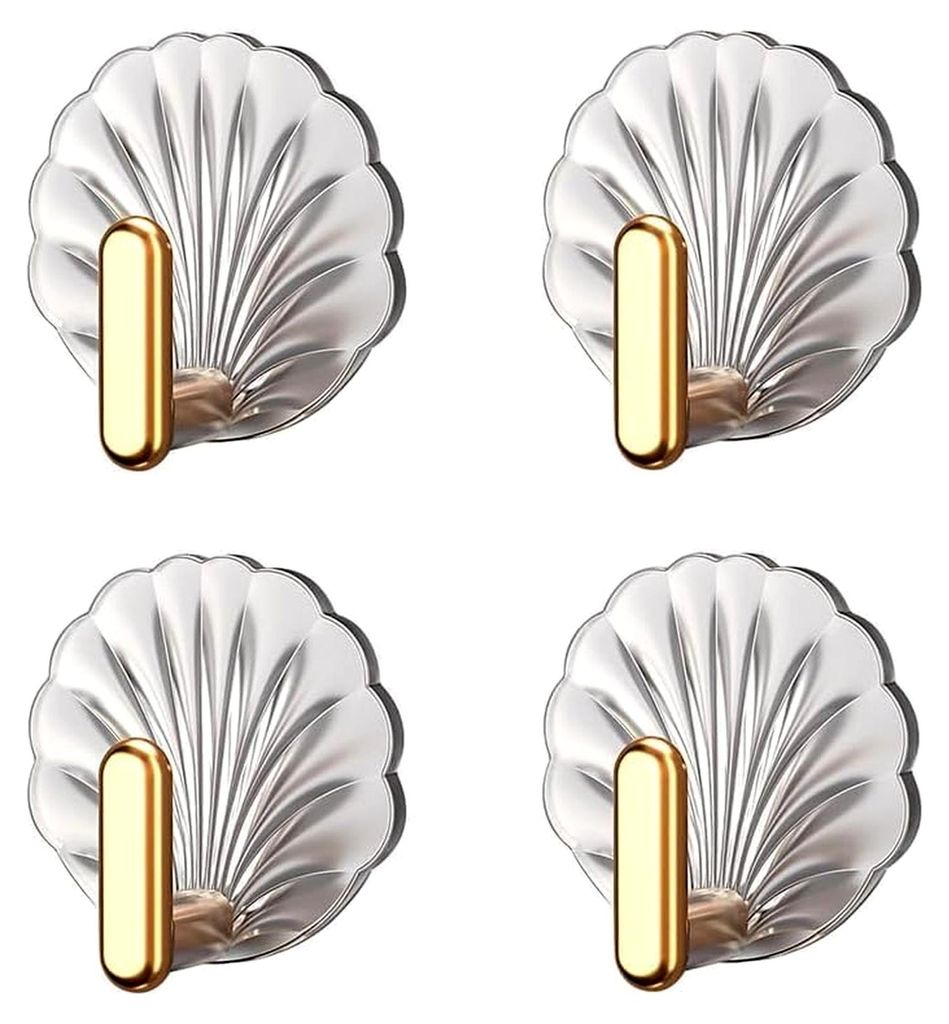 4 Stück Selbstklebende Wandhaken in Muschelform für Bad, Küche und Kleidung