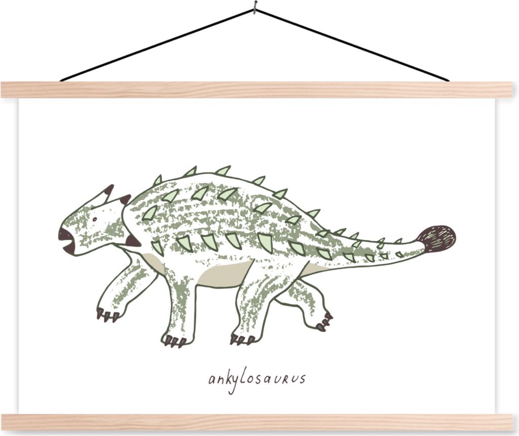 MuchoWow Textilposter Kinderzimmer - Ankylosaurus - Dinosaurier - Jungen - Mädchen - Kinder 120x80 cm mit holzfarbenen Rahmen - Aufhängeset