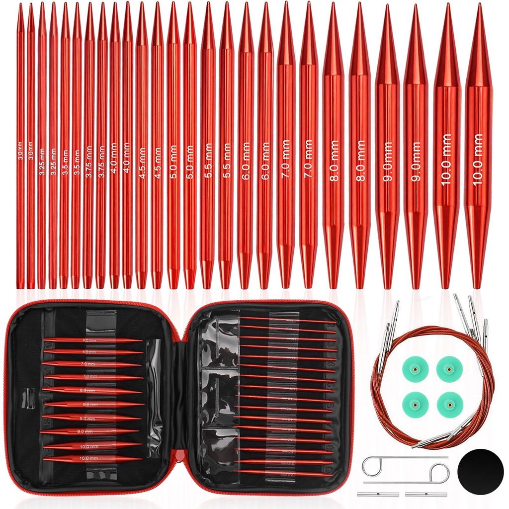 Set austauschbarer Rundstricknadeln 3,0–10,0 mm, 40 cm/60 cm/80 cm/100 cm für Schals, Pullover, Mützen, Handschuhe und Socken