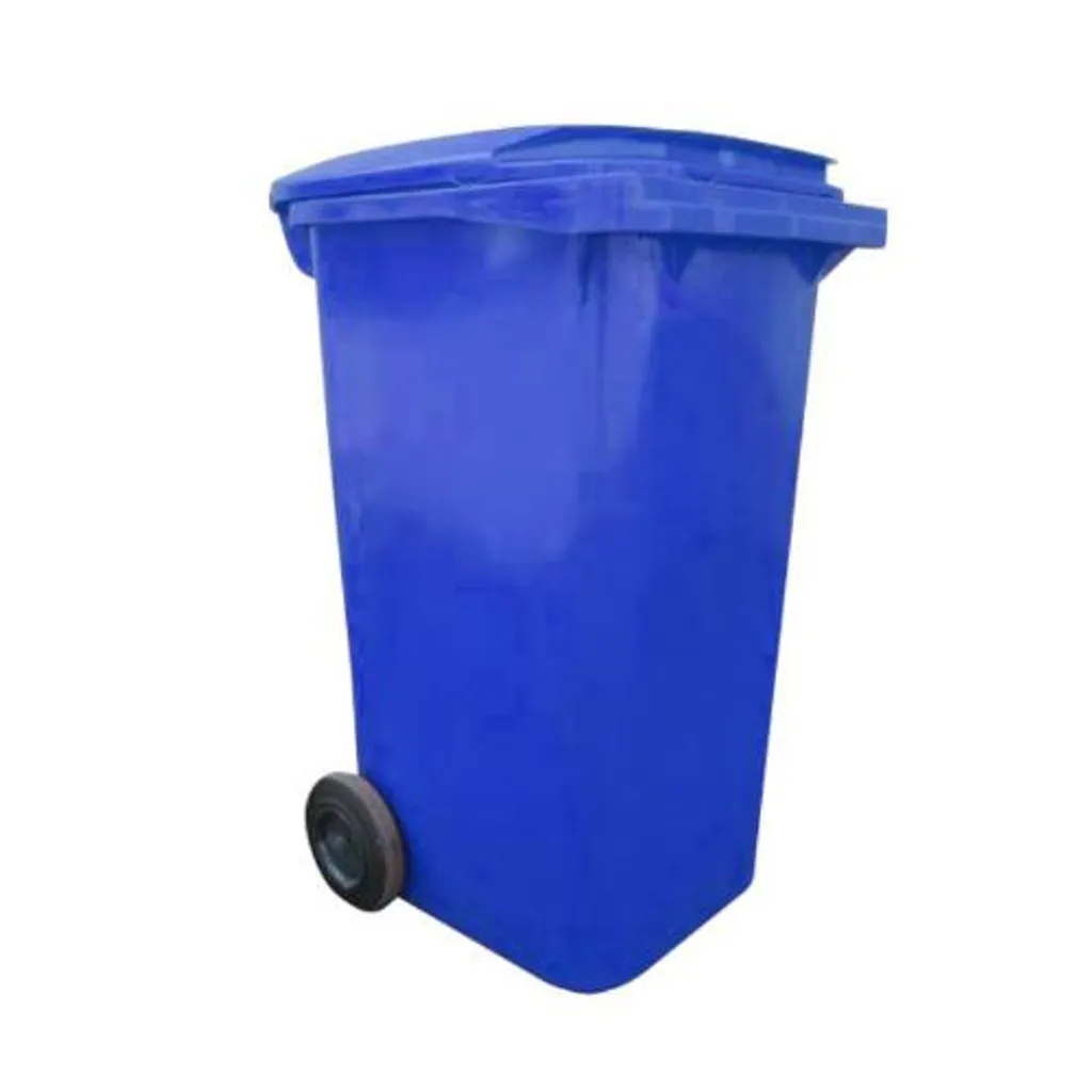 Bac roulant 240 litres bleu en plastique pour tri sélectif urbain