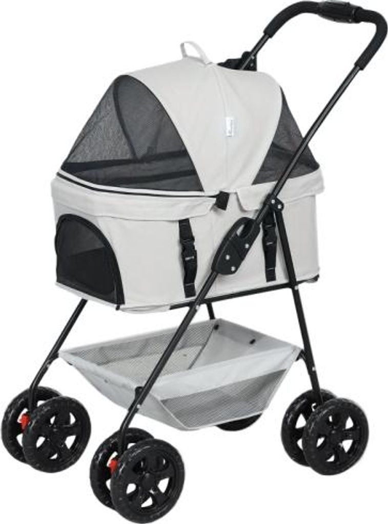 Hellgrau Polyester 76x50x102cm 5,7kg 3-in-1 Haustierkinderwagen Zusammenklappbar Hundewagen Mit 4 Raedern Abnehmbarer Trage Fuer Hunde Katzen