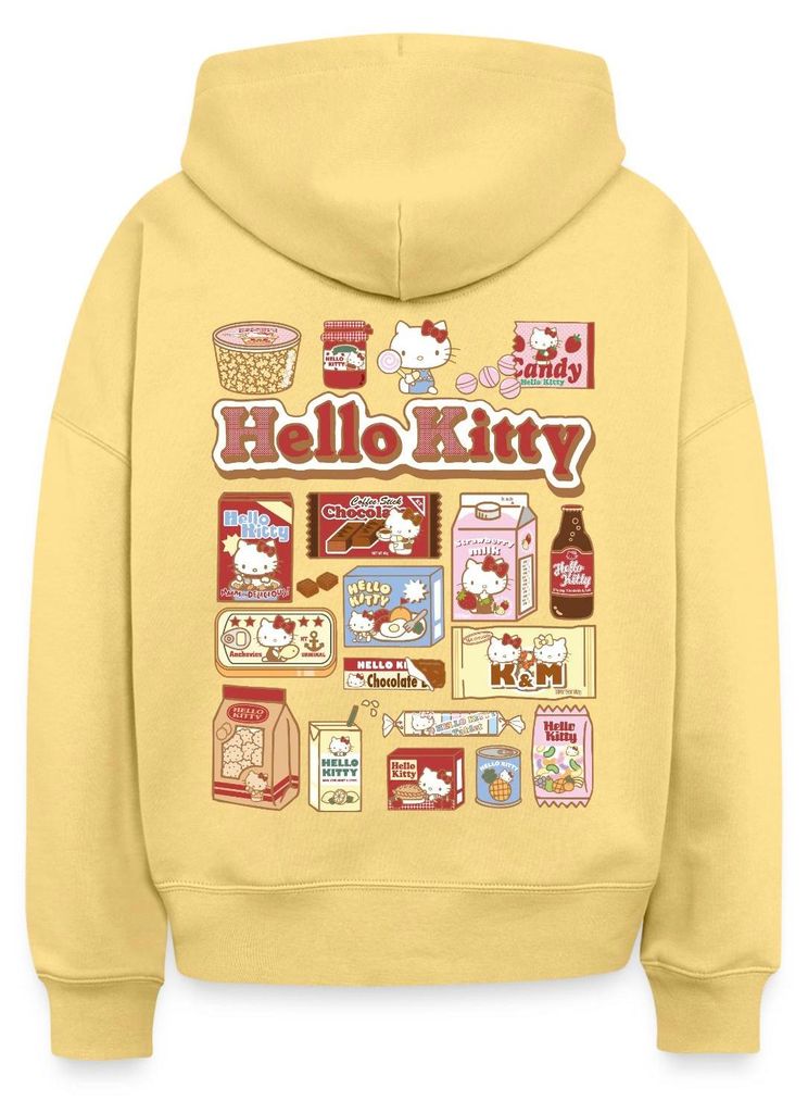 Spreadshirt Hello Kitty Snack Collage Frauen Boxy Organic Hoodie, L, Hellgelb