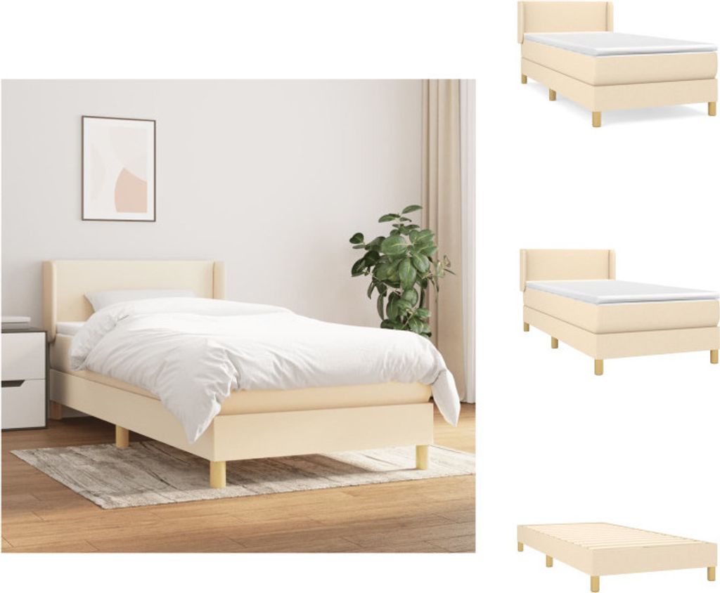 vidaXL Boxspringbett mit Matratze Creme 100x200 cm Stoff - Betten & Bettgestelle