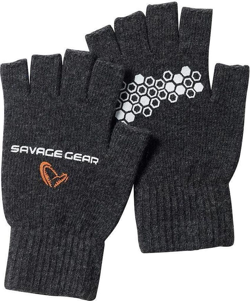 Savage Gear KNITTED HALF FINGER GLOVE L DARK GREY MELANGE