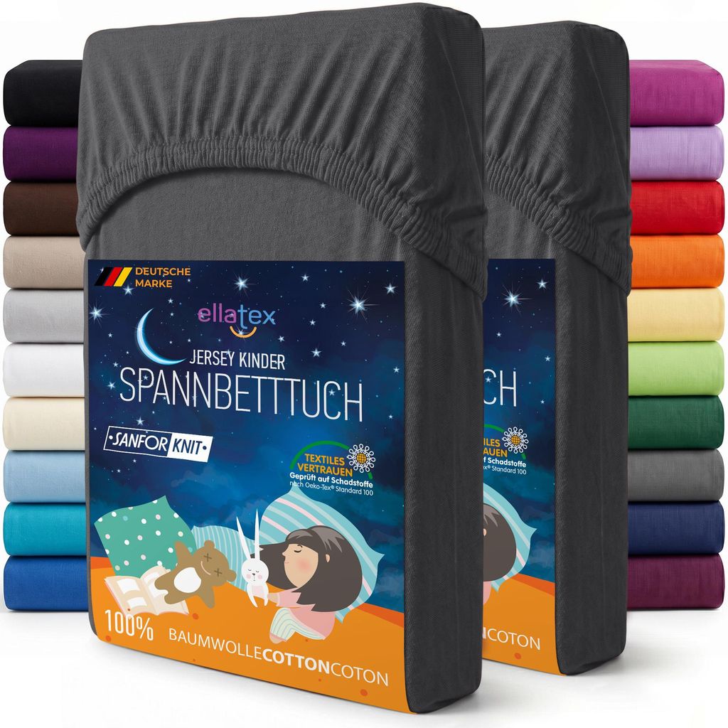 EllaTex 2er Pack Jersey Kinder Spannbettlaken 70x140 Produktbild 