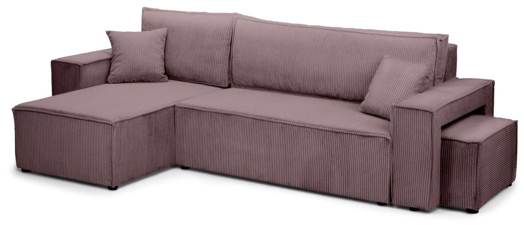 Klara Ecksofa mit Schlaffunktion und Pouf - Cord-Eleganz und höchster Komfort - Violett - 200 × 142-154 cm