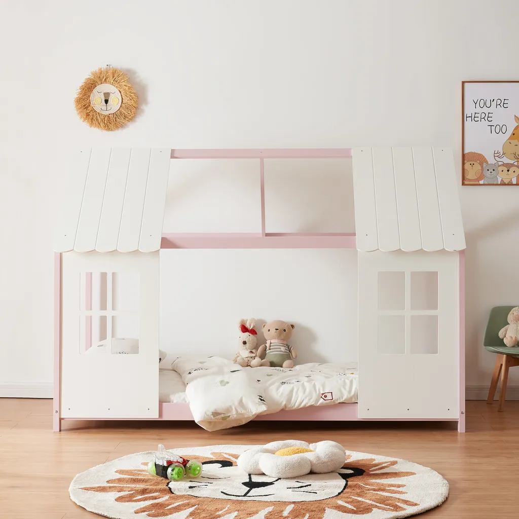 Lit enfant sécurisé 90x200cm Tostedt rose et blanc montage facile bois