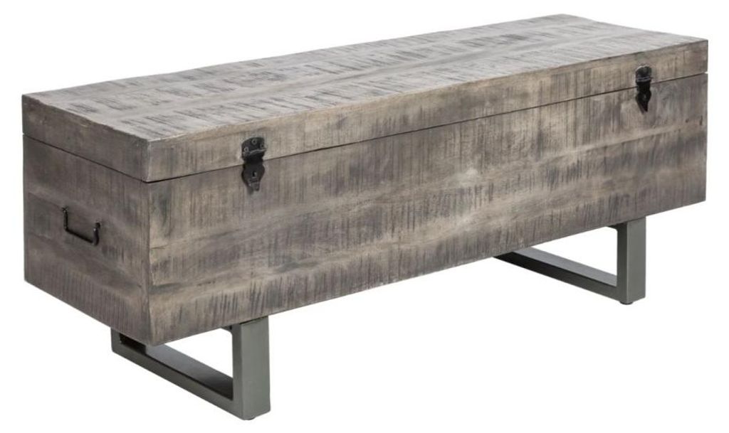 Beistelltisch oder Truhenbank MERAX 115 cm in Grau aus Massivholz und Metall im Industriestil