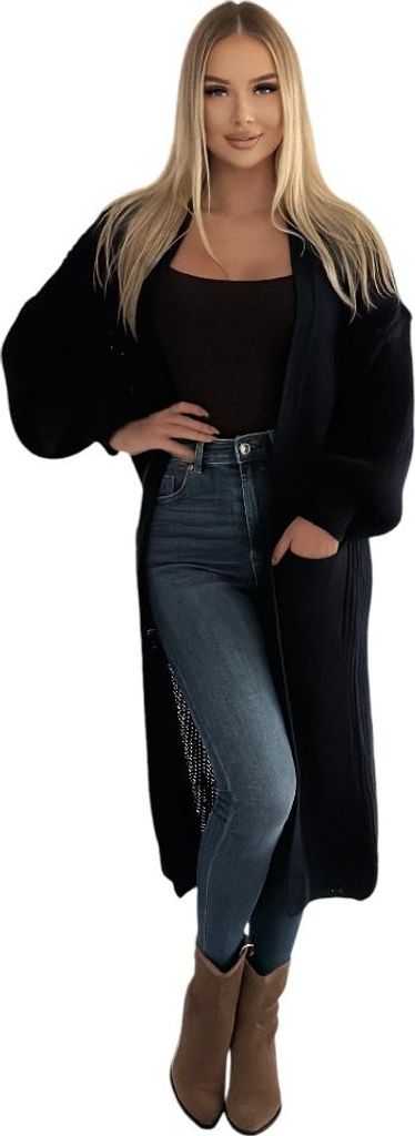 384 Mississhop Longstrickjacke extra lange Strickjacke Cardigan Jacke Schwarz