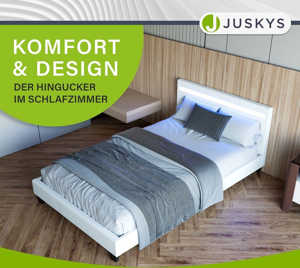 Juskys Polsterbett Verona 120 x 200 cm mit LED, Lattenrost Produktbild 7
