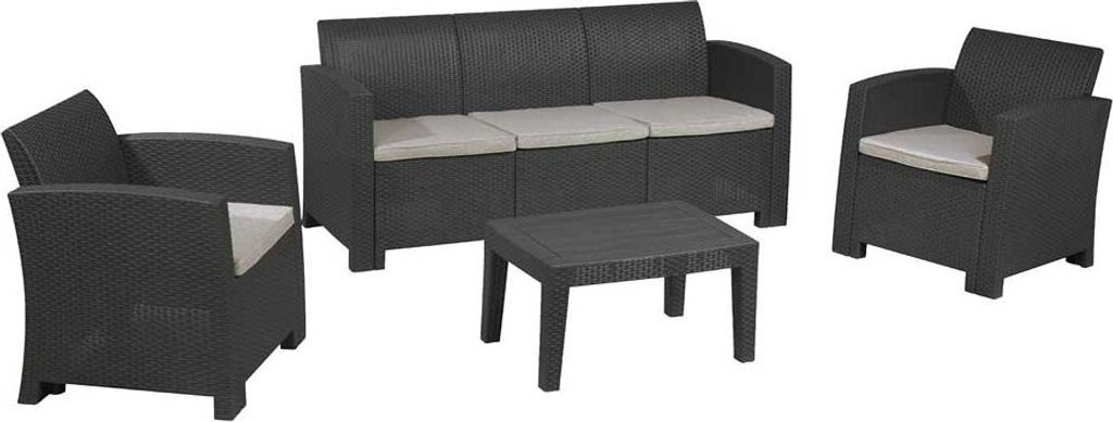 Gartenset Chillvert Salerno Harz 1 Sofa + 2 Sesseln+ 1 Tisch Braun