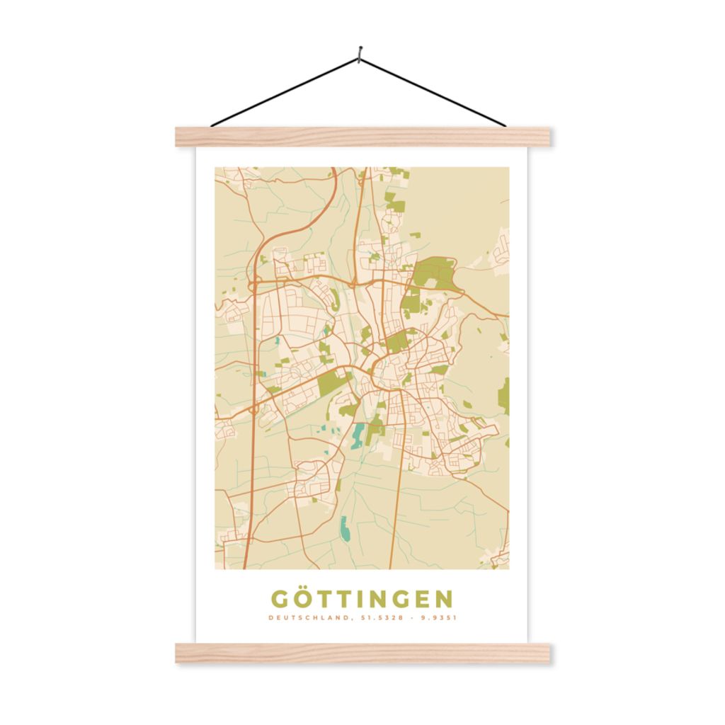MuchoWow Textilposter Stadtplan - Göttingen - Vintage - Stadtplan 40x60 cm mit holzfarbenen Rahmen - Poster