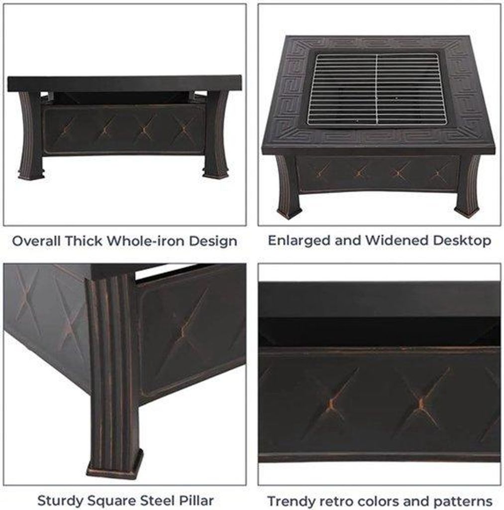 3-in-1 Vuurkorf aus Metall - Grill & Fahrradanhänger - mit Funkenfilter & Grillrost - 81x81x51 cm
