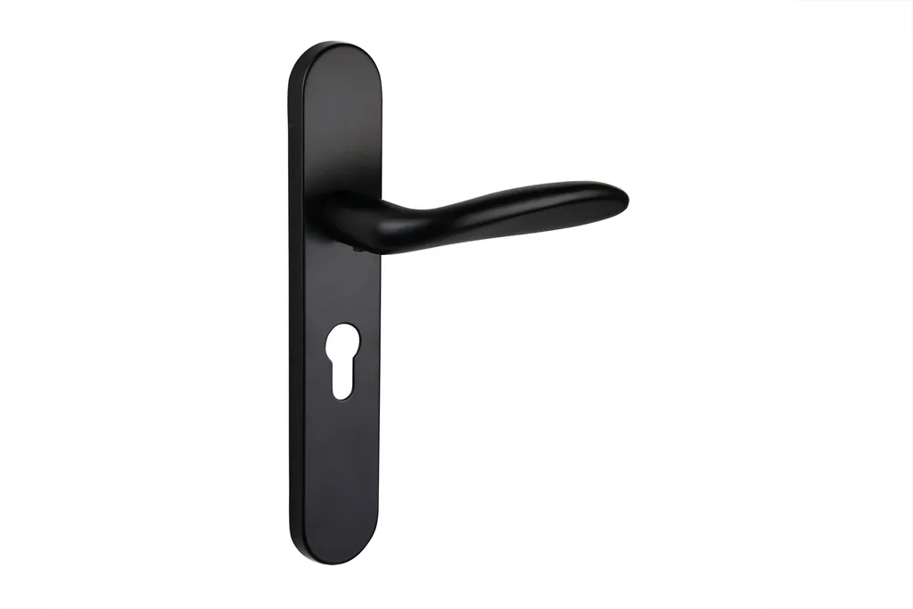Poignée de porte noire sur plaque PC55 Lavuzo Benevento arrondie