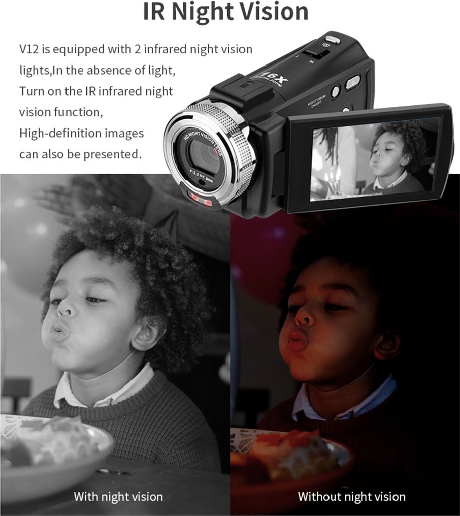 1080P Digital Videokamera - 16 MP Mit Drehbildschirm 2,7 Zoll