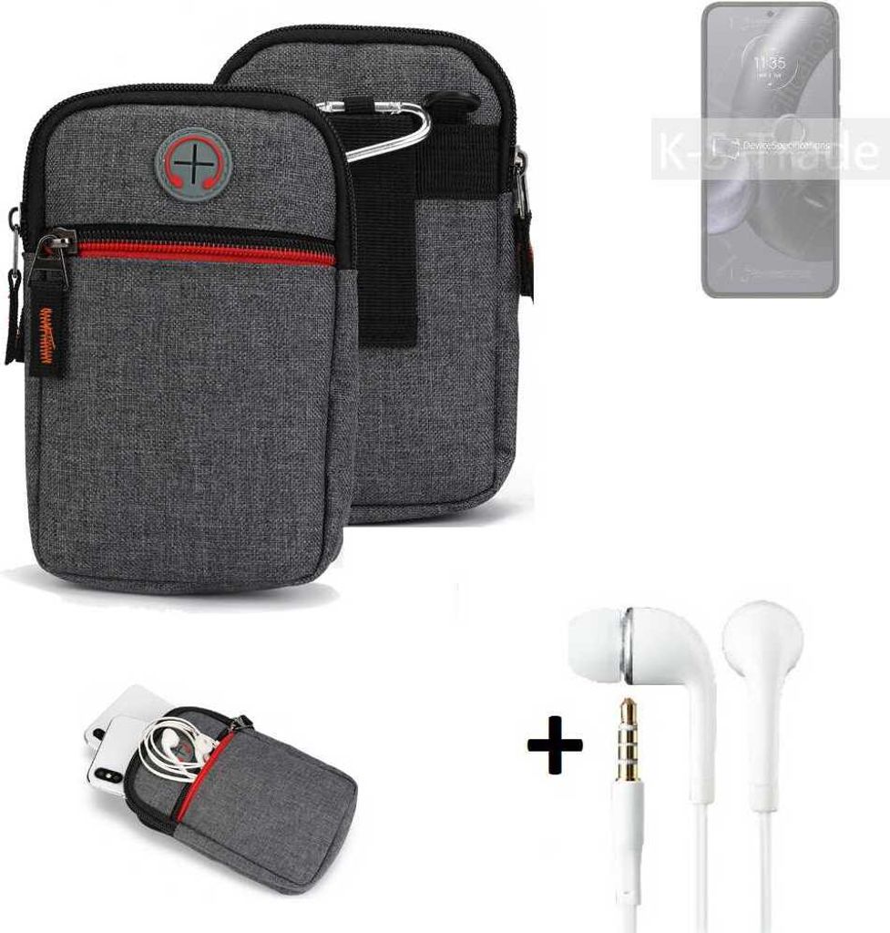 K-S-Trade Gürteltaasche + Kopfhörer kompatibel mit Motorola Edge 30 Neo Handy Tasche Holster Schutz Hülle Handy Hülle grau Zusatzfächer 1x