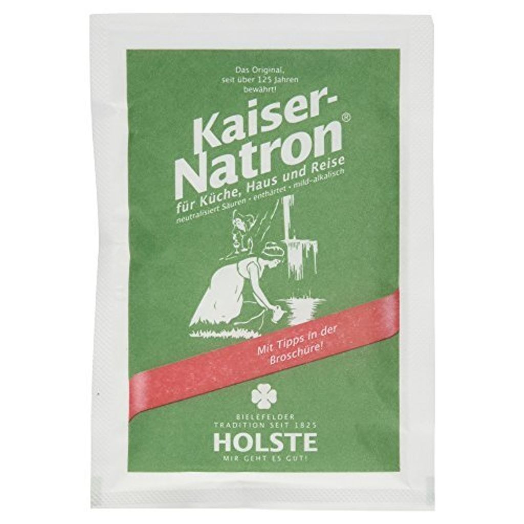A packet of Kaiser Natron powder with a vintage illustration.