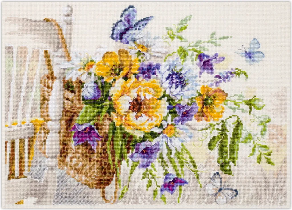 Kit broderie point de croix compté Summer Basket avec toile Aida 14