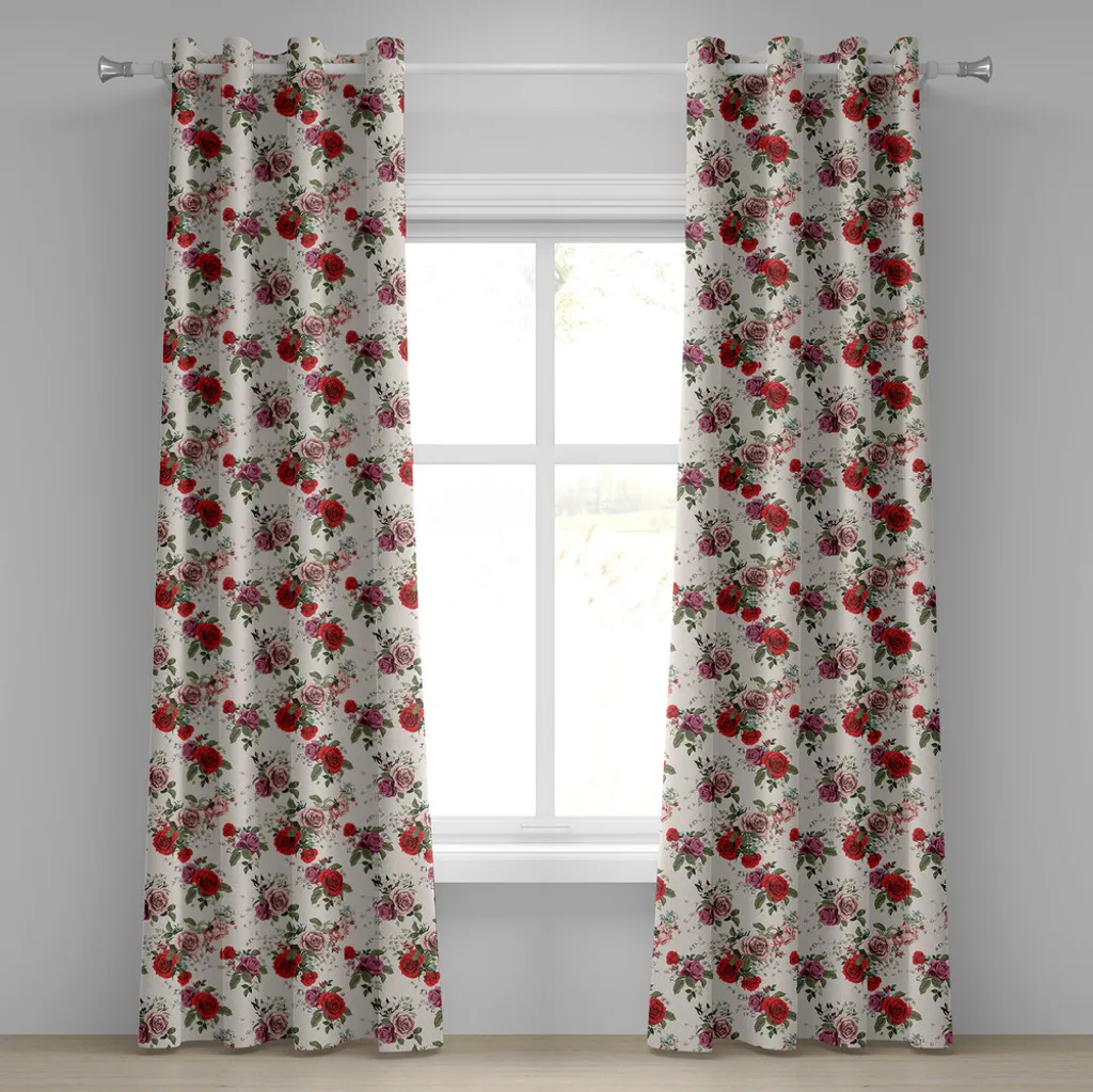 Set Tende Floreali 280x225 ABAKUHAUS - Stile Shabby Rose Lilla e Verde