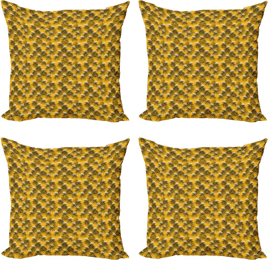 ABAKUHAUS Botanisch Kissenbezug Set (4 Stück), Löwenzahn und Palmblätter, Moderner Doppelseitiger Digitaldruck, 50 cm x 50 cm, Orange Koksgraue