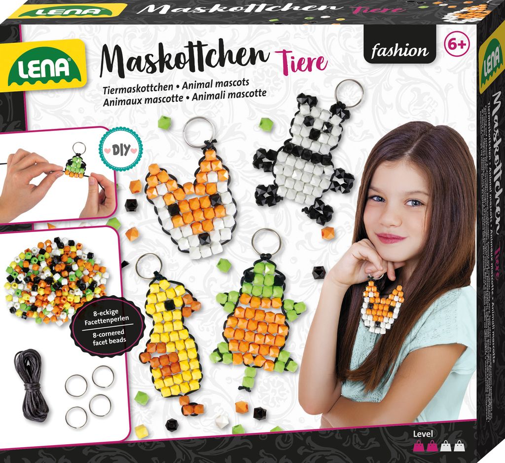 LENA Set Maskottchen Tier Anhänger basteln für 4 Maskottchen