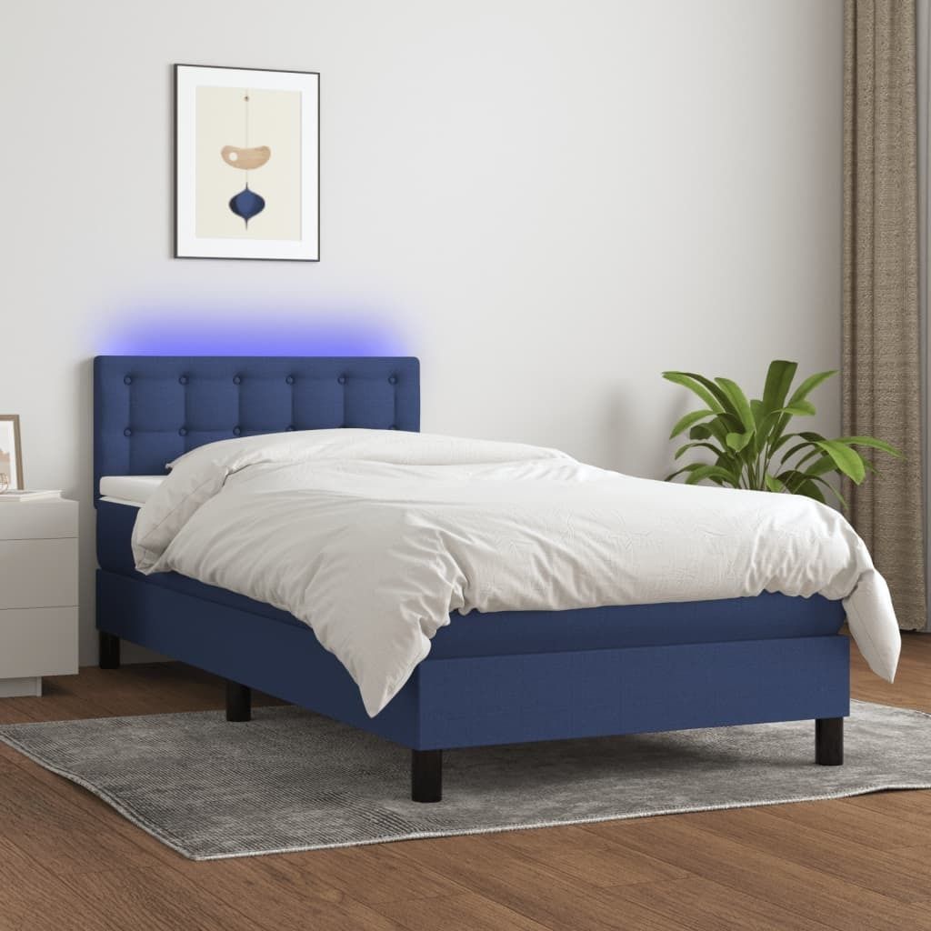 The Living Store Boxspringbett mit Matratze & LED Blau 90x200 cm Stoff