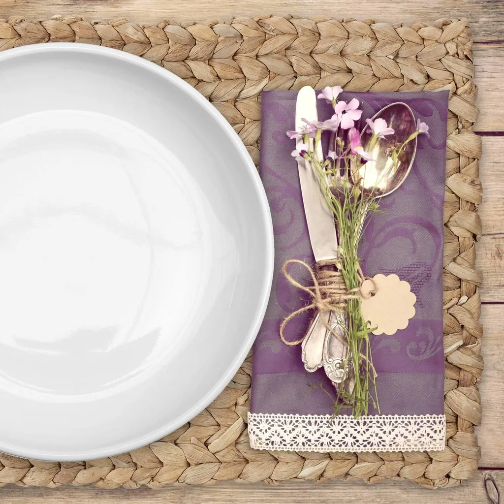 Sets de table rectangulaires en jacinthe d'eau tressée, Lot de 4 pièces