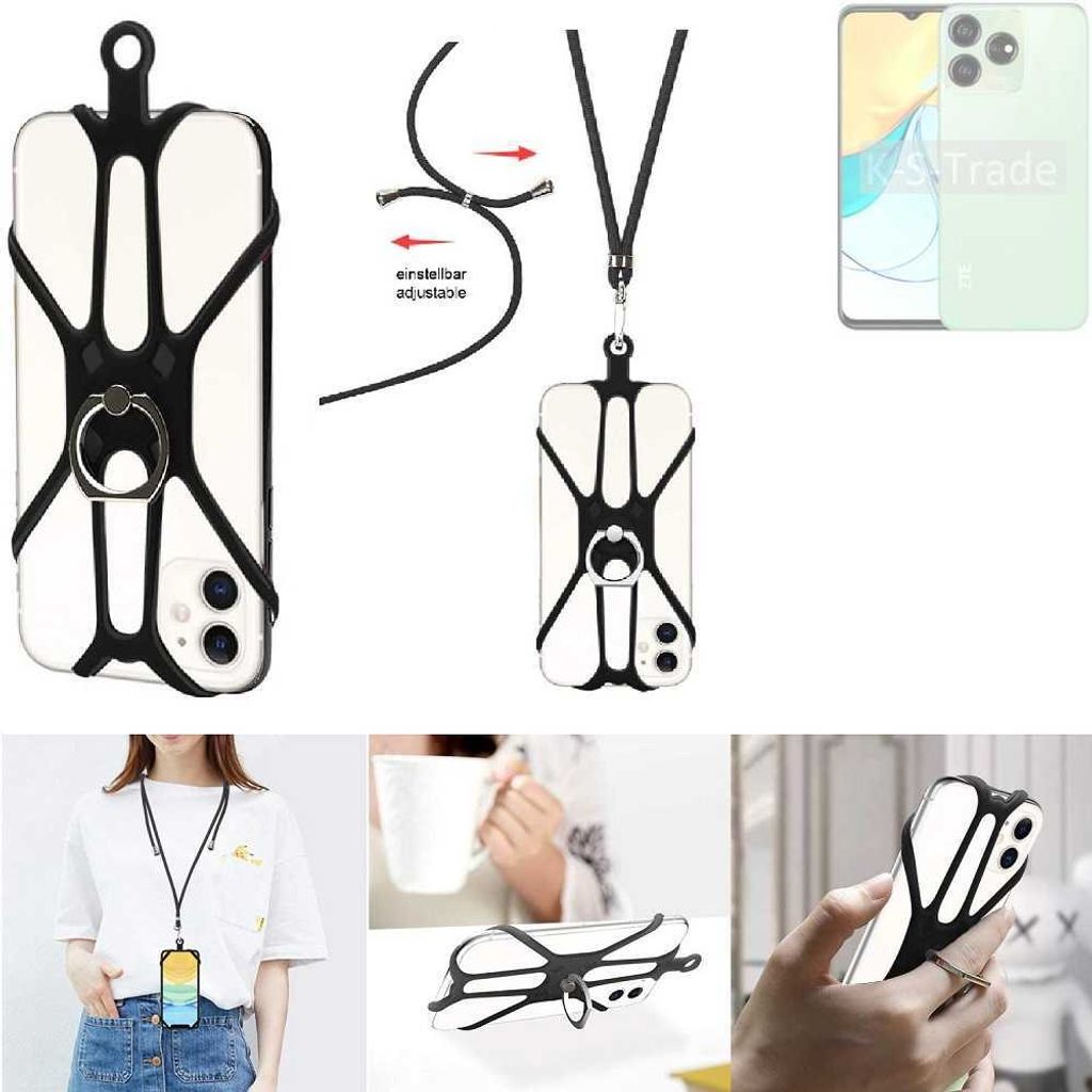 K-S-Trade 3in1 Handykette Handyband Handykordel Halsband Smartphone-Ring Handy-Ring kompatibel mit ZTE Blade V50 Design 4G Fingerhalterung Handyring
