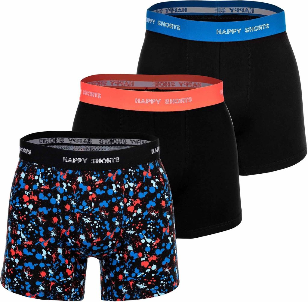 Happy Shorts Herren Boxer Shorts, 3er Pack - Retro Jersey, Logobund Neon Colour Splashes XL