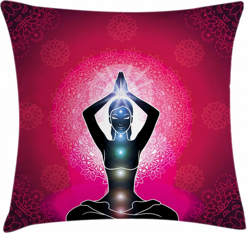 ABAKUHAUS Chakra Kissenbezug, Maroon Yoga Meditation, Dekokissenhüllen Waschbar Inn/Outdoor Beidseitiger Druck mit Reißverschluß, 60 x 60 cm, Pi...