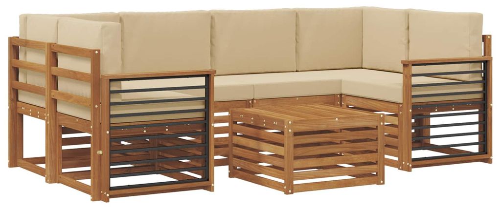 vidaXL Outdoor-Sofagarnitur 7 pcs Natur und Beige Massivholz Akazie